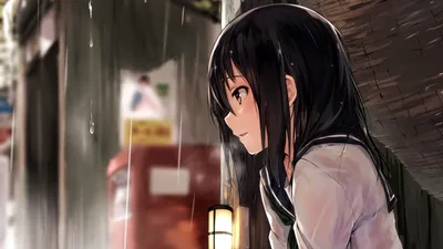 Bold Anime Wallpaper Abstract Wallpaper 4K 1872x1054 An, Anime, Girl, In, A, School, Uniform, Shelters, Rain, Under, Roof, Raindrops, Black, Ultrawide
