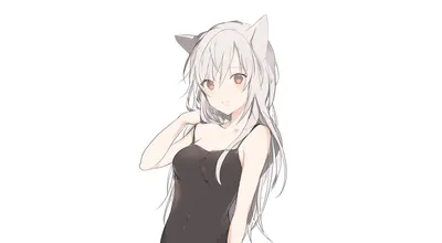 Anime Girl Long White Animals Wallpaper 4K 1666x918 Anime, Girl, With, Long, White, Hair, Orange, Eyes, Animal, Ears, Wearing, Dress, Brown, Ultrawide
