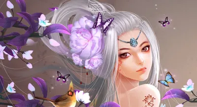 Vibrant Fantasy Wallpaper Fantasy Wallpaper 4K 1920x1042 A, Fantasy-themed, Hd, Wallpaper:, Featuring, Woman, With, Long, Silver, Hair, Adorned, Flowers, White, Gray, Ultrawide, Full HD