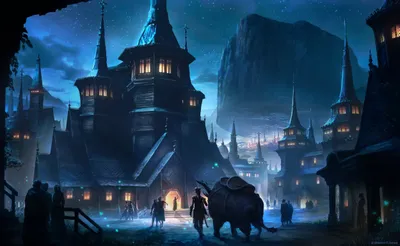Vivid Fantasy Wallpaper World Wallpaper 4K 2500x1536 A, Fantasy, Cityscape, At, Night, With, Towering, Illuminated, Buildings, Figures, Walking, Through, Brown, Ultrawide, Full HD