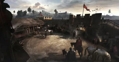 Fantasy Cityscape Fortified World Wallpaper 4K 5551x2912 A, 4K, Ultra, Hd, Fantasy, Cityscape, Featuring, Fortified, Medieval, Fort, Horses, Riders, Gray, Ultrawide