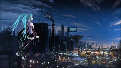 Anime Cityscape Night Hatsune World Wallpaper 4K 3840x2160 Anime, Cityscape, At, Night, With, Hatsune, Miku, Overlooking, Futuristic, Urban, Skyline, Captured, Brown, Ultrawide, 4K