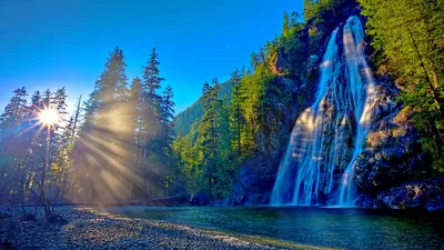 Sun Waterfall Wallpapersafari Wallpaper 4K, Nature category