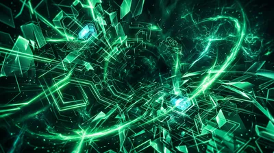 Abstract Emerald Green Energy Abstract Wallpaper 4K 5504x3072 Abstract, Emerald-green, Energy, Vortex, Of, Geometric, Shards, And, Glowing, Trails, High-detail, Ultra, Brown, Ultrawide, 4K