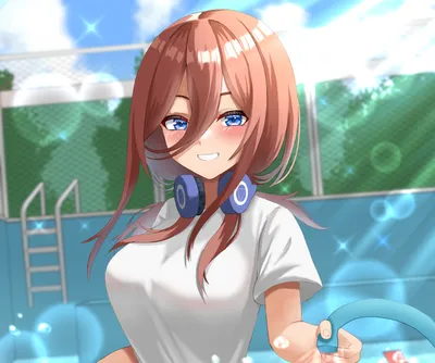 Miku Nakano Anime Technology Wallpaper 4K 2894x2412 Hd, Pc, Desktop, Wallpaper:, Featuring, Miku, Nakano, From, Anime, Quintessential, Quintuplets, Smiling, White, Gray, Square, QHD