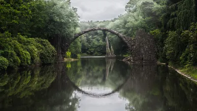 Devil Bridge Arching Calm River Wallpaper 4K, Nature category