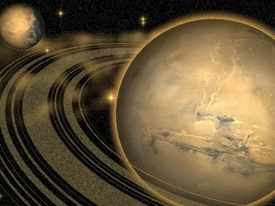Planet Rings Space Space Wallpaper 4K 2048x1536 Planet, With, Rings, Gray, Brown, Landscape, Full HD