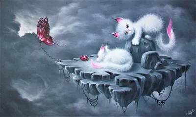 Two Cute Fantasy Kittens Pink Fantasy Wallpaper 4K 2449x1465 Hd, Desktop, Wallpaper:, Featuring, Two, Cute, Fantasy, Kittens, Pink, Ears, (one, Sleeping, Gray, Ultrawide, Full HD