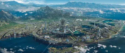 Dreamy Sci Wallpaper World Wallpaper 4K 3840x1634 A, Stunning, Sci-fi, Cityscape, Showcasing, Futuristic, Architecture, Amidst, Lush, Greenery, Mountains, Desktop, Pink, Gray, Ultrawide, 4K