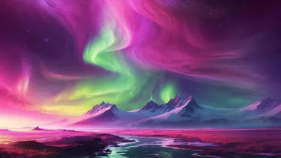 Aurora Borealis Light Space Wallpaper 4K 3584x2016 Pink, Brown