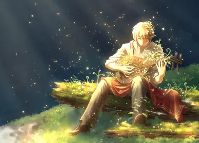 Serene Anime Wallpaper Fantasy Wallpaper 4K 1920x1380 Hd, Anime, Desktop, Wallpaper:, Depicting, A, Serene, Scene, Character, Playing, Stringed, Instrument, White, Landscape, Full HD
