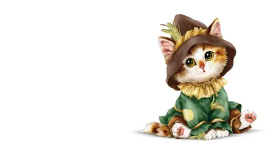 Epic Cute Wallpaper Fantasy Wallpaper 4K 2784x1584 A, Cute, Kitten, Dressed, In, Whimsical, Green, Outfit, Brown, Hat, Exuding, Fantasy, White, Ultrawide, QHD