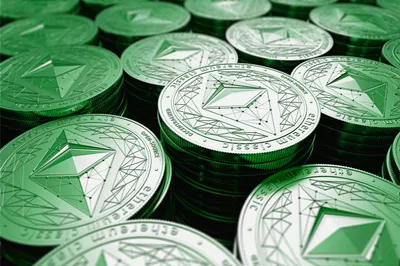 Close Stacked Ethereum Coins Wallpaper 4K, Technology category