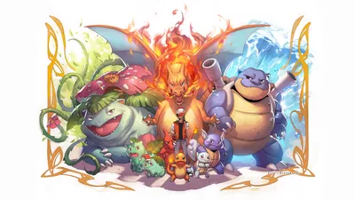 Starter Pok Mon Space Wallpaper 4K 1920x1080 Hd, Wallpaper:, Featuring, Starter, Pokémon, From, Red, Pok, Mon, Blue, Including, Bulbasaur, White, Gray, Ultrawide, Full HD