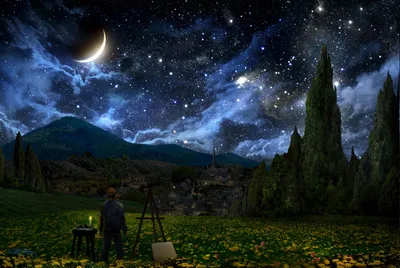 Van Gogh Starry Night Wallpaper 4K, Space category