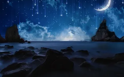 Ocean Rocks Stars Wallpaper 4K, Space category