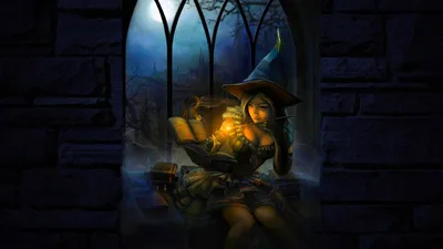 Fantasy Themed Witch Reading Wallpaper 4K, Space category