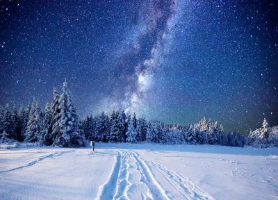 Starry Night Winter Wallpaper 4K, Space category