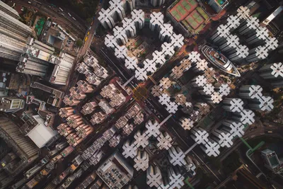 Aerial City Photography World Wallpaper 4K 3465x2308 Aerial, City, Photography, Of, Clustered, White, High-rise, Complexes, Docked, Ship, Amid, Dense, Gray, Ultrawide, QHD