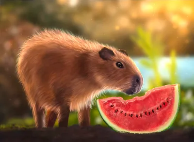 Capybara Closely Inspecting Slice Wallpaper 4K, Abstract category