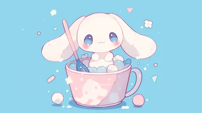 Radiant Cute Wallpaper Nature Wallpaper 4K 2912x1632 A, Cute, Cinnamoroll, Character, From, Sanrio, Sits, In, Pink, Cup, Filled, Fluffy, Gray, Ultrawide, QHD