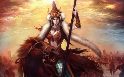 Fierce Woman Warrior Fantasy Wallpaper 4K 2000x1250 A, Fierce, Woman, Warrior, Stands, Confidently, Clad, In, Ornate, Armor, Wielding, Spear, Gray, Orange, Ultrawide, Full HD
