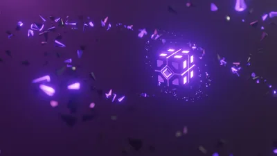 Purple Abstract Glowing Cube Scattered Black/Dark Wallpaper 4K 1920x1080 Purple, Abstract, Glowing, Cube, With, Scattered, Shards, Drifting, Dark, Ethereal, Field, Desktop, Brown, Ultrawide, Full HD