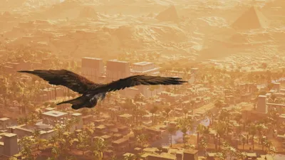 Vibrant Eagle Wallpaper World Wallpaper 4K 2560x1440 Eagle, Soaring, Over, A, Sunlit, City, At, Sunset, Assassin, 039, Creed, Origins, Gray, Ultrawide, QHD