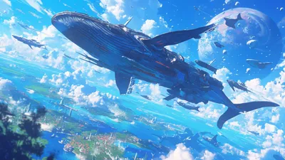 Whale Space Ship Wallpaper 4K, Space category
