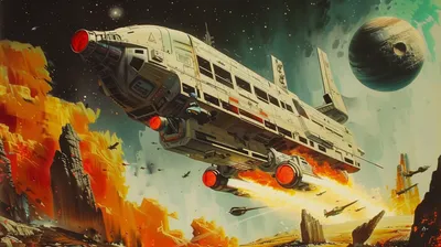 Bright Retro Wallpaper Space Wallpaper 4K 2912x1632 Hd, Desktop, Wallpaper, Of, A, Retro-style, Spaceship, Flying, Over, Fiery, Alien, Landscape, Gray, Ultrawide, QHD