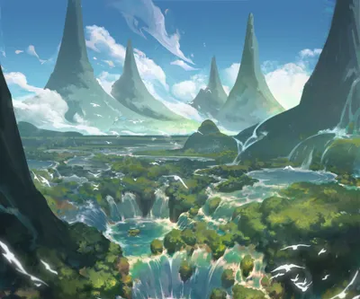 Fantasy Landscape Towering Nature Wallpaper 4K 3840x3200 Fantasy, Landscape, Featuring, Towering, Spires, Lush, Greenery, And, Cascading, Waterfalls, Under, Bright, Gray, Green, Square, 4K