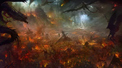 Fantasy Battle Dragons Soaring Fiery Fantasy Wallpaper 4K 1920x1080 Hd, Fantasy, Battle, Scene, With, Dragons, Soaring, Above, Fiery, Chaotic, Battlefield, Filled, Brown, Ultrawide, Full HD
