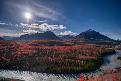 Bright Vivid Wallpaper Nature Wallpaper 4K 3840x2560 Vivid, Nature, Landscape, Featuring, Autumn, Foliage, And, Mountains, Under, Bright, Sun, Rendered, Gray, Brown, 4K