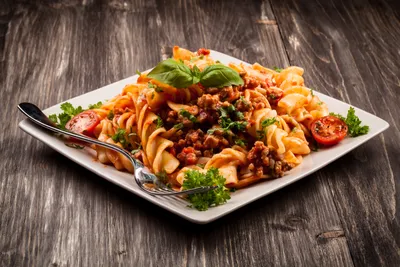 Golden Vibrant Wallpaper Abstract Wallpaper 4K 5616x3744 A, Vibrant, Plate, Of, Pasta, With, Tomato, Sauce, Ground, Meat, Cherry, Tomatoes, Brown, Gray, Landscape, 4K