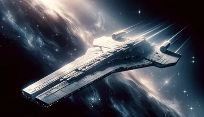 Sleek Spaceship Glides Starry Space Wallpaper 4K 3584x2048 A, Sleek, Spaceship, Glides, Through, Starry, Galaxy, Leaving, Trails, Light, Wake, Striking, Gray, White, Ultrawide, QHD