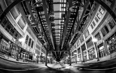 Vivid Black Wallpaper World Wallpaper 4K 1920x1200 Black, And, White, Fisheye, Lens, View, Of, A, City, Street, Under, Elevated, Gray, Ultrawide, Full HD