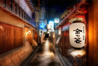 Sleek Vibrant Wallpaper Black/Dark Wallpaper 4K 5950x4034 A, Vibrant, Night, Scene, In, Lantern-lit, Alleyway, Kyoto, Japan, Captured, Desktop, Use, Brown, Gray, Landscape, 4K