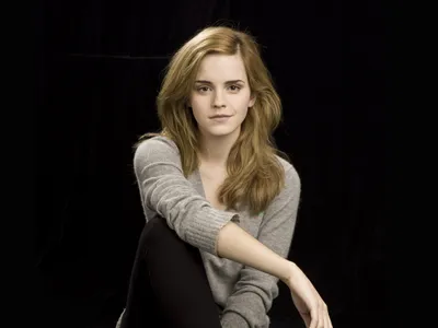 Celebrity Emma Watson Seated Black Black/Dark Wallpaper 4K 2384x1788 Hd, Desktop, Wallpaper, Featuring, Celebrity, Emma, Watson, Seated, Against, Black, Wearing, Gray, Landscape, Full HD
