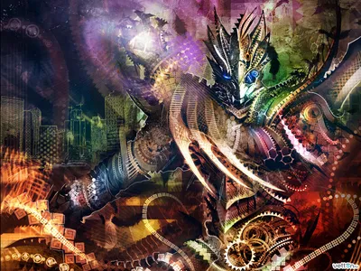 Detailed Fantasy Creature Abstract Wallpaper 4K 1600x1200 A, Detailed, Fantasy, Creature, With, Intricate, Patterns, And, Vibrant, Colors, Set, Against, Brown, Gray, Landscape