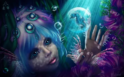 Fantasy Themed Woman Fantasy Wallpaper 4K 1920x1200 Fantasy-themed, Hd, Pc, Desktop, Wallpaper, Featuring, A, Woman, Blue, Hair, Underwater, Surrounded, Orange, Brown, Ultrawide, Full HD