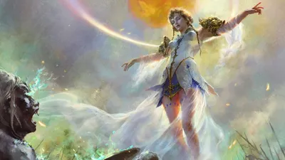 Radiant Fantasy Wallpaper Fantasy Wallpaper 4K 1920x1080 A, Fantasy-themed, Hd, Desktop, Wallpaper, Featuring, Woman, Flowing, Outfit, Surrounded, Vibrant, Colors, Gray, Ultrawide, Full HD