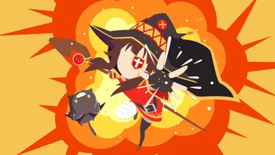 Minimalist Konosuba Anime Quad Minimal Wallpaper 4K 2560x1440 Minimalist, Konosuba, Anime, 2k, Quad, Hd, Wallpaper, Chibi, Megumin, Witch, Hat, Casting, Orange, Red, Ultrawide, QHD