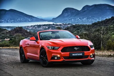 Red Mustang Convertible Muscle Car Nature Wallpaper 4K 4096x2734 Red, Ford, Mustang, Convertible, Muscle, Car, Parked, On, Mountain, Road, Lake, Hills, Gray, Landscape, 4K