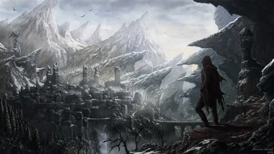 Radiant Fantasy Wallpaper Nature Wallpaper 4K 3840x2160 A, Fantasy, Warrior, Stands, On, Rocky, Outcrop, Overlooking, Majestic, Snow-capped, Mountain, Range, White, Ultrawide, 4K