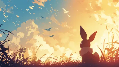 Serene Eevee Silhouetted Nature Wallpaper 4K 2912x1632 A, Serene, Hd, Wallpaper, Featuring, Eevee, Silhouetted, Against, Vibrant, Sunset, Birds, Flying, Orange, Gray, Ultrawide, QHD