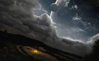 Bright Sci Wallpaper Space Wallpaper 4K 2560x1600 Sci-fi, Landscape, Hd, Wallpaper, Featuring, A, Dark, Sky, Large, Planet, Stars, Glowing, Gray, Ultrawide, QHD