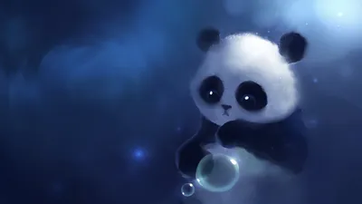 Whimsical Digital Panda Technology Wallpaper 4K 1920x1080 A, Whimsical, Digital, Artwork, Of, Panda, Holding, Bubble, Set, Against, Serene, Blue, Brown, Ultrawide, Full HD
