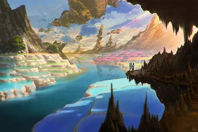 Vibrant Anime Wallpaper Nature Wallpaper 4K 1920x1286 Anime-style, Hd, Wallpaper, Featuring, A, Surreal, Landscape, With, Rivers, Mountains, Vibrant, Sky, Black, Blue, Full HD