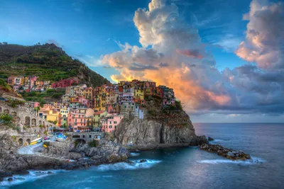 Crisp Hdr Wallpaper Nature Wallpaper 4K 2048x1368 Hdr, Vibrant, View, Of, Manarola, Village, In, Italy, Perched, Cliffs, Ocean, Mountains, Pink, Green, Landscape, Full HD