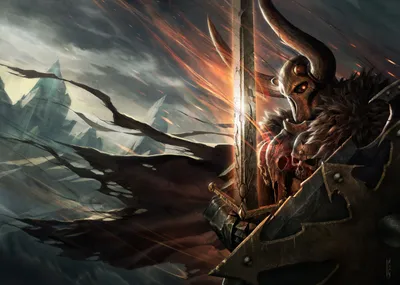 Fierce Fantasy Warrior Fantasy Wallpaper 4K 2560x1827 A, Fierce, Fantasy, Warrior, In, Armor, Wielding, Sword, Stands, Against, Dramatic, Landscape, Gray, QHD